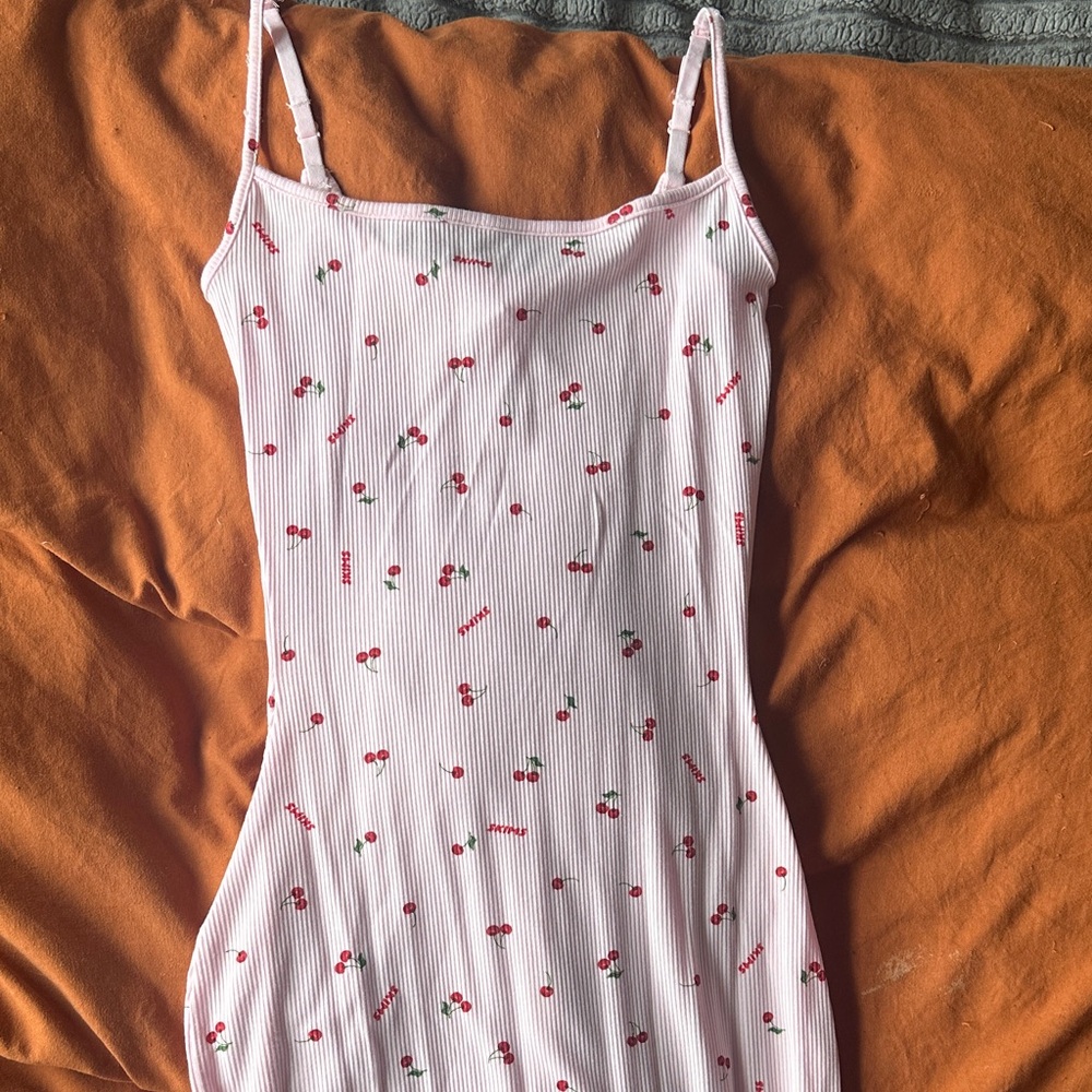 SKIMS Pink Cherry Print long slip dress